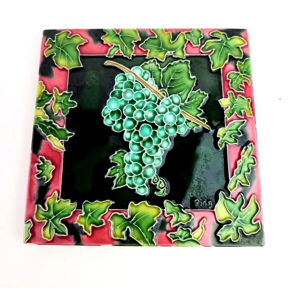 Vines Grapes set of 2 Art Tile 6x6 Decorative Wall Backsplash Free Standing